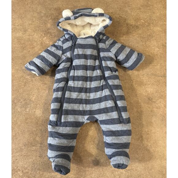 Baby Gap Winter Sherpa Lined Striped Snowsuit in Blue, Size 0-3Months - Picture 2 of 9